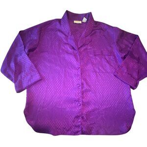 Victorias Secret 90's Gold Label Purple Satin Floral Jacquard‎ Pajama Top Size L